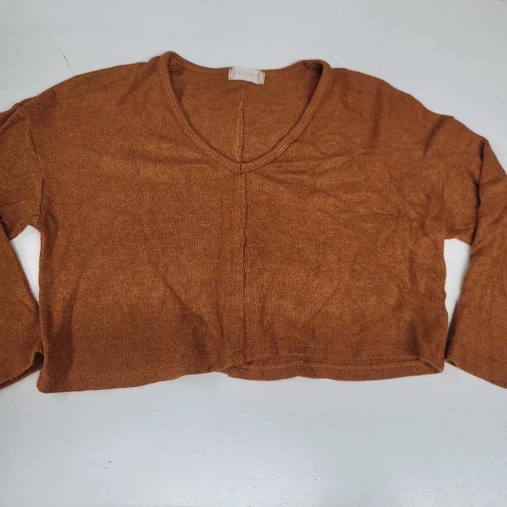 Altrd State‎ Womens Brown Long Sleeve V Neck Crop Top Casual Knit Pullover